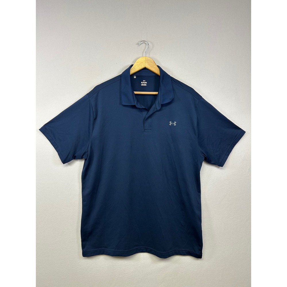 Athletic Performance‎ Under Armour Mens XL Navy Blue Textured Short Sleeve Polo